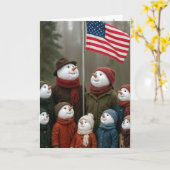 Christmas Patriotic Snow Family With American Flag Kaart (Gele Bloem)