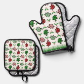 Christmas-Pattern Elephant Oven Mitt & Pot Holder Ovenwant & Pannenlap Set (Voorkant / Achterkant)