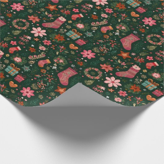 Christmas Pattern Green Cadeaupapier (Hoek)