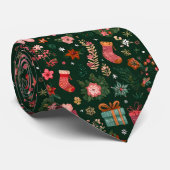 Christmas Pattern Green Stropdas (Opgerold)