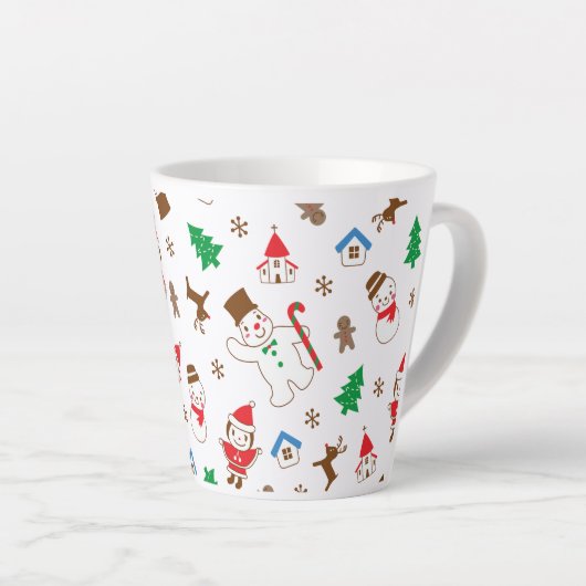 Christmas pattern icon santa tree happy gift latte mok (Rechterhoek)