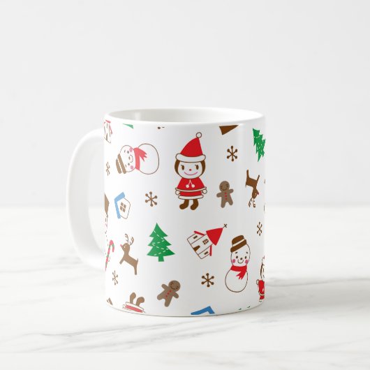 Christmas pattern icon santa tree happy gift Mug Koffiemok (Voorkant links)