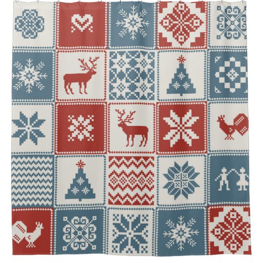 Christmas pattern in patchwork style. Traditional  Douchegordijn (Voorkant)