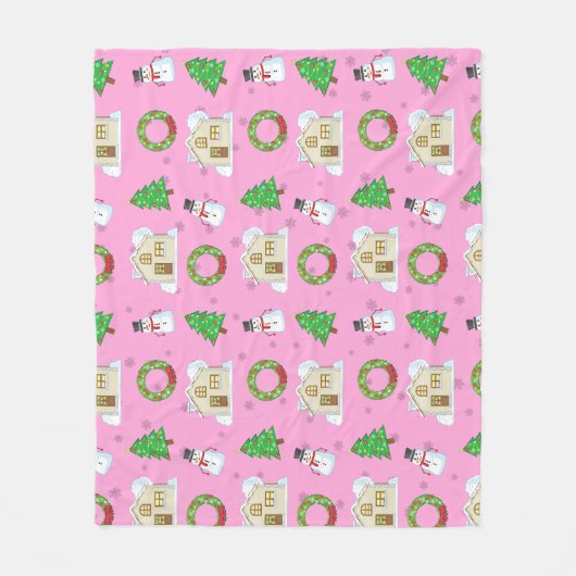 Christmas Pattern - Pink Background Fleece Deken (Voorkant)