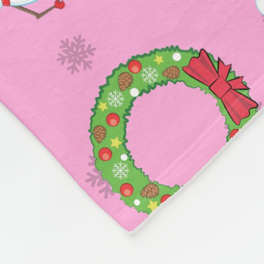 Christmas Pattern - Pink Background Fleece Deken (Hoek)