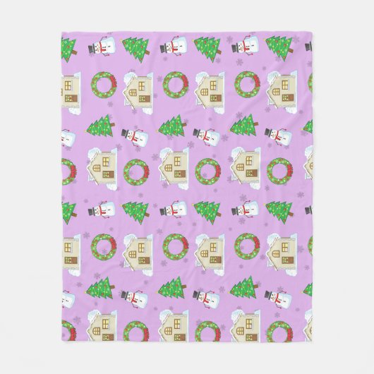 Christmas Pattern - Purple Background Fleece Deken (Voorkant)