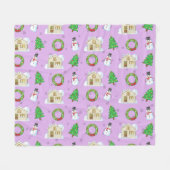 Christmas Pattern - Purple Background Fleece Deken (Voorkant (Horizontaal))