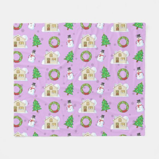 Christmas Pattern - Purple Background  Fleece Deken (Voorkant (Horizontaal))