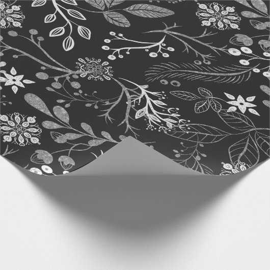 Christmas Pattern Silver White Wrapping Paper Cadeaupapier (Hoek)
