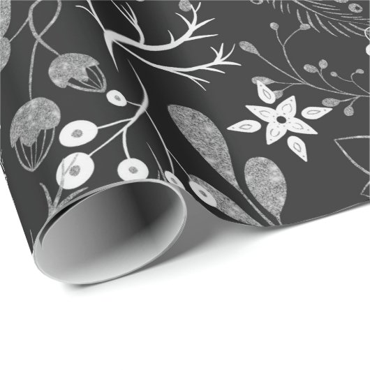 Christmas Pattern Silver White Wrapping Paper Cadeaupapier (Rol Hoek)