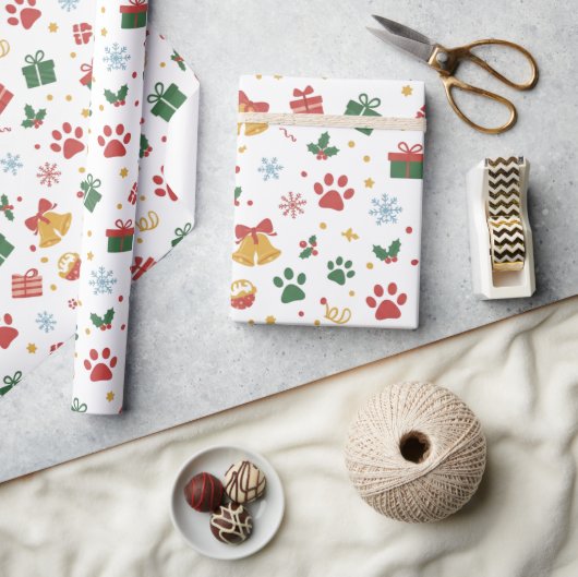 Christmas Paw Prints & Gifts Wrapping Paper Cadeaupapier (Crafts)