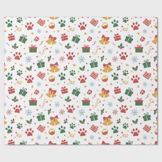 Christmas Paw Prints & Gifts Wrapping Paper Cadeaupapier (Vlak)