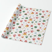 Christmas Paw Prints & Gifts Wrapping Paper Cadeaupapier (Uitgerold)