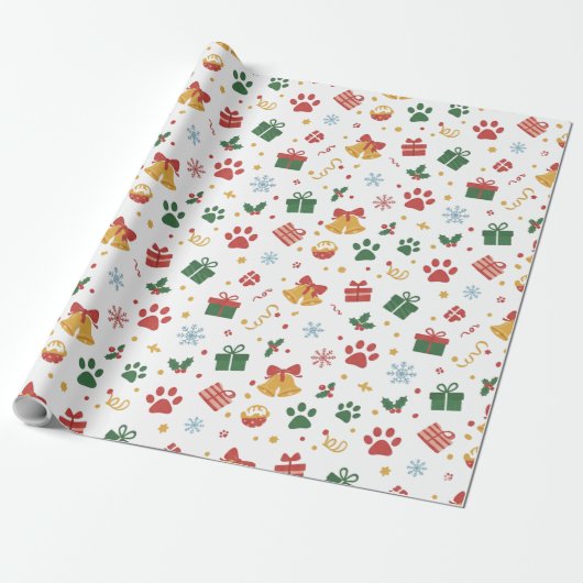 Christmas Paw Prints & Gifts Wrapping Paper Cadeaupapier (Uitgerold)