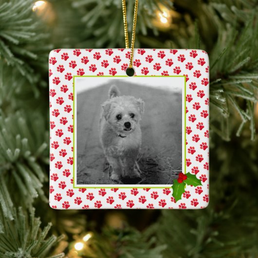 Christmas Paw Prints PET PHOTO Beste Hond Ooit Naa Keramisch Ornament (Boom)