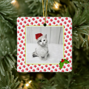 Christmas Paw Prints PET PHOTO Beste Kat Ooit Naam Keramisch Ornament