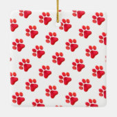Christmas Paw Prints Red PET NAME Holiday Fun Keramisch Ornament (Achterkant)