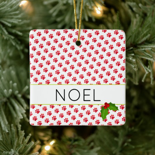 Christmas Paw Prints Rode PET NAAM FOTO Vakantie Keramisch Ornament (Boom)