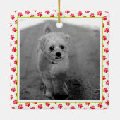 Christmas Paw Prints Rode PET NAAM FOTO Vakantie Keramisch Ornament (Achterkant)