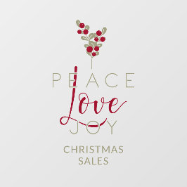 Christmas Peace Love Joy Holly Branches Quote Raamsticker