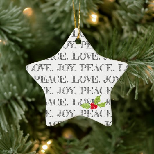 Christmas PEACE LOVE JOY Holly Holiday Star Keramisch Ornament (Boom)