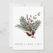 Christmas Peace Love Rustic Minimal Holly Pine Feestdagenkaart (Voorkant)