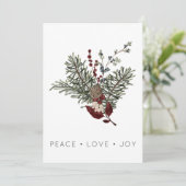 Christmas Peace Love Rustic Minimal Holly Pine Feestdagenkaart (Staand voorkant)