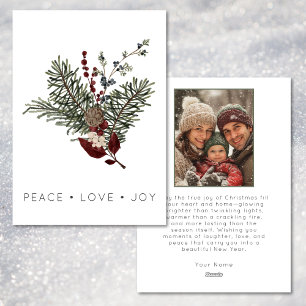 Christmas Peace Love Rustic Minimal Photo Pine Feestdagenkaart