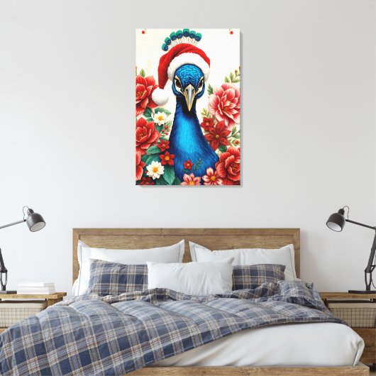 Christmas Peacock in Bloom Premium Wrapped Canvas (Insitu (Slaapkamer))