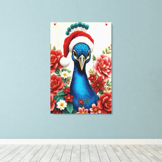 Christmas Peacock in Bloom Premium Wrapped Canvas (Insitu (Houten vloer))
