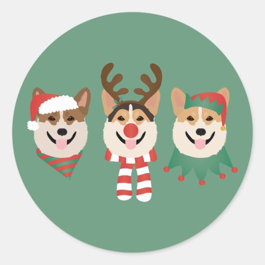 Christmas Pembroke Welsh Corgi Dogs Ronde Sticker (Voorkant)