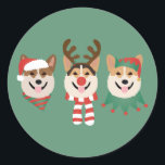 Christmas Pembroke Welsh Corgi Dogs Ronde Sticker<br><div class="desc">Schattigee illustratie van Pembroke Welsh Corgi honden gekleed in kerstkleding. Perfect voor dierenliefhebbers of dierenouders tijdens de feestdagen.</div>