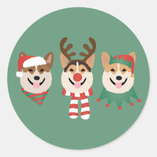 Christmas Pembroke Welsh Corgi Dogs Ronde Sticker