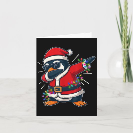 Christmas Penguin Dabbing Lights Santa Xmas voor m Kaart (Voorkant)