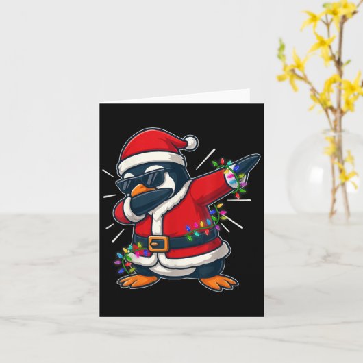 Christmas Penguin Dabbing Lights Santa Xmas voor m Kaart (Gele Bloem)