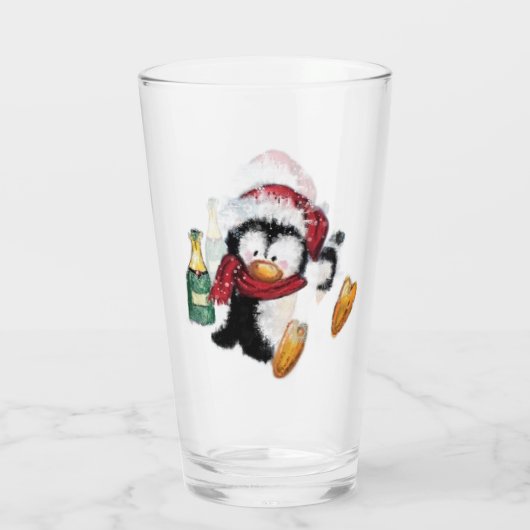 Christmas Penguin Funny Glass Glas (Achterkant)