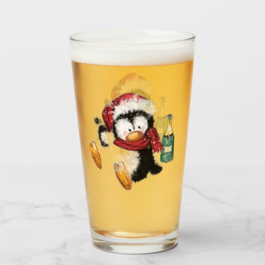 Christmas Penguin Funny Glass Glas (Voorkant gevuld)