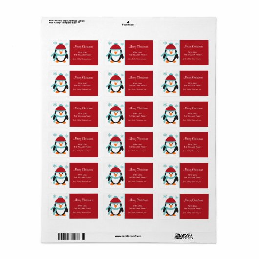 Christmas Penguin Gift Label Labels (Full Sheet)