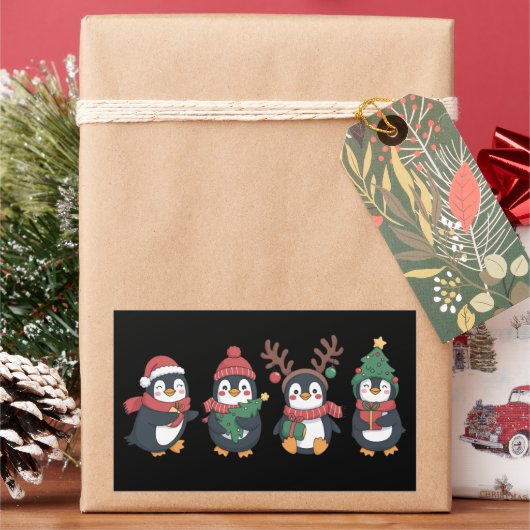 Christmas Penguin Lover Cute Animals Family Xmas Rechthoekige Sticker (Feestdagen)