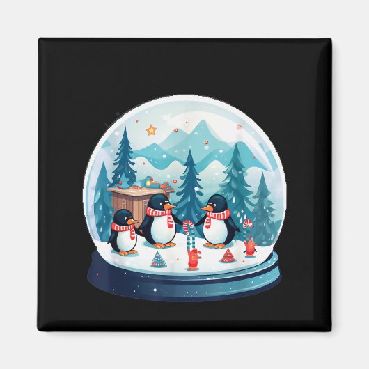 Christmas Penguin Snow Globe Scene Family Holiday Magneet (Voorkant)