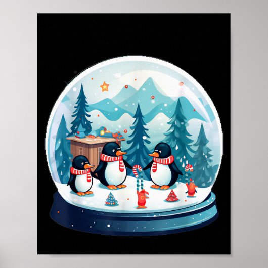 Christmas Penguin Snow Globe Scene Family Holiday Poster (Voorkant)