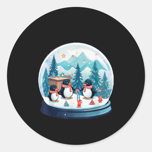 Christmas Penguin Snow Globe Scene Family Holiday Ronde Sticker (Voorkant)