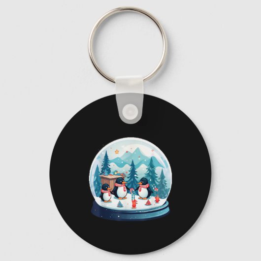 Christmas Penguin Snow Globe Scene Family Holiday Sleutelhanger (Voorkant)