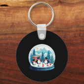 Christmas Penguin Snow Globe Scene Family Holiday Sleutelhanger (Voorkant)