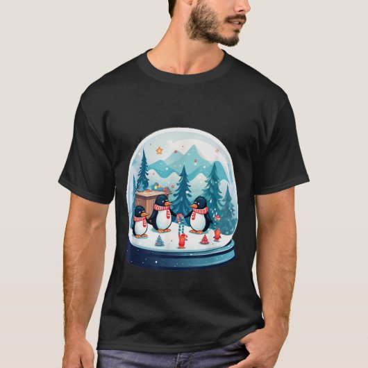 Christmas Penguin Snow Globe Scene Family Holiday  T-shirt (Voorkant)
