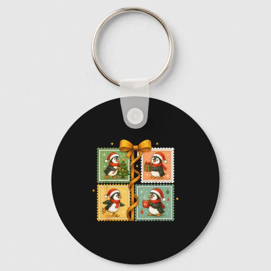 Christmas Penguin Stamp Collage Sleutelhanger (Voorkant)
