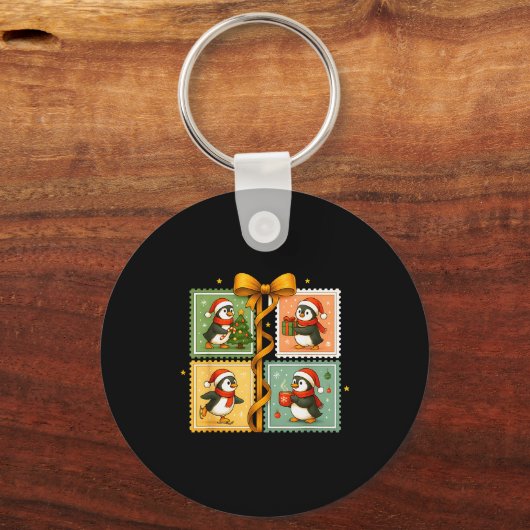 Christmas Penguin Stamp Collage  Sleutelhanger (Voorkant)