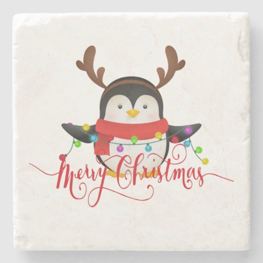 Christmas penguin   stenen onderzetter (Voorkant)