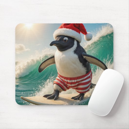 Christmas Penguin Surfing On an Ocean Wave Muismat (Met muis)