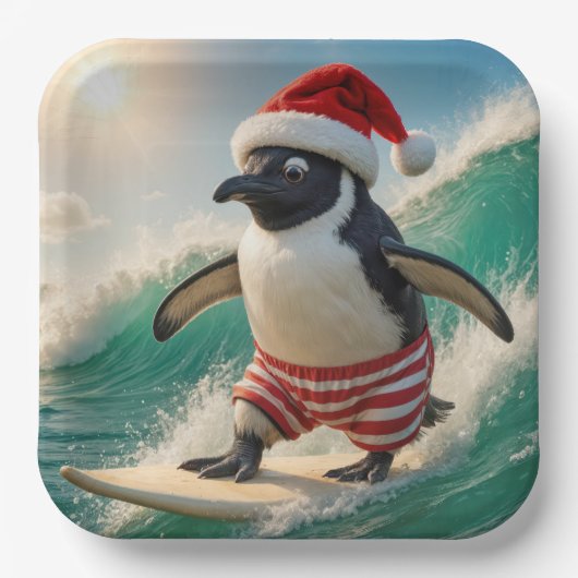 Christmas Penguin Surfing On an Ocean Wave Papieren Bordje (Voorkant)